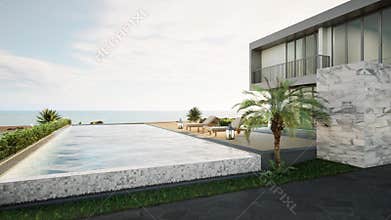 Luxury beach house with sea view swimming pool and terrace in modern design.
