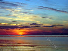 Red sunset over sea