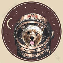 Yorkshire Terrier astrodog portrait. Cute space dog. Vector illustration