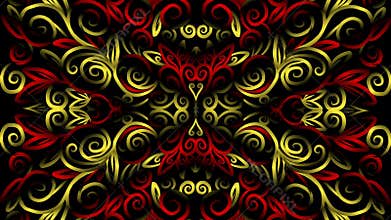 Luxurious caleidoscope colourful golden red flower line art pattern of indonesian culture traditional tenun batik ethnic