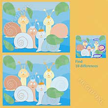 rebus for children up to 6 years find 10 differences in the picture with snails