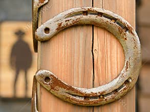 Lucky horseshoes in front of western bar