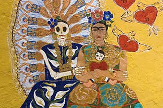 Mural of Frida Kahlo painted on the wall