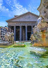 The Pantheon in Rome, Italy: view of the exterior with the colonnaded portico.