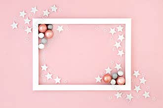Christmas Pink Background with Stars and Tree Deciorations