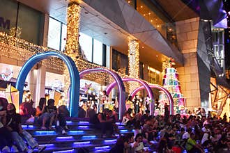 Christmas Decorations and Festive Crowds at Orchard Road, Singapore