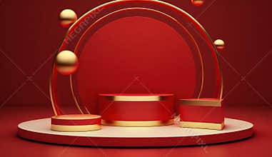 Red winner podium pedestal background.