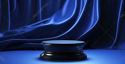 Blue cloth and podium scene stage platform for display products.