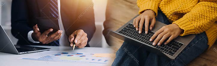 Team Of Business working at office with documents on his desk, doing planning analyzing the financial report, business plan