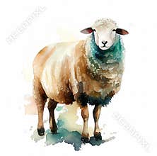 Sheep farm hand drawn watercolor illustration farm animals