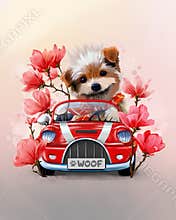 Cheerful dog rides in a car