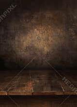 Wooden table with old wall