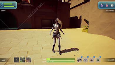 3D animation of modern PC team game on computer screen