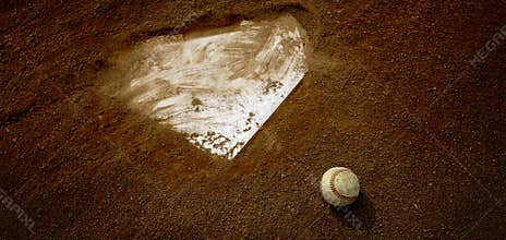 Old Leather Baseball on Field by Home Plate or Base