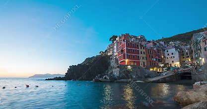 Sunset Time lapse of Riomaggiore Colorful Cliffside Town of Cinque Terre, Italy