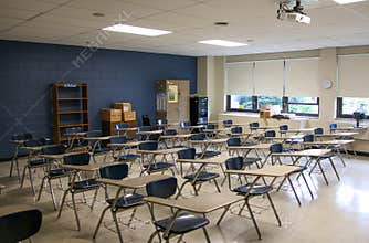 American High School Classroom with desk