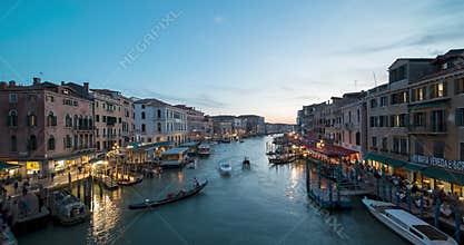 Sunset time lapse of Grand canal from the Rialto Bridge in Venice, Italy.