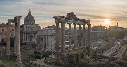 Time-lapse of Roman Forum ruins a famous ancient travel landmark of Rome, Italy.