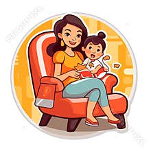 Babysitting and education of small children. Cartoon vector illustration. isolated background, label, sticker