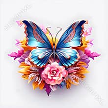 3D graphics Vibrant Butterfly Flower Butterfly Flower illustration. AI generated