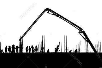 Silhouette labor working on building