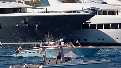 Monaco, Monte-Carlo, 29 September 2022: The largest fair exhibition in the world yacht show MYS, port Hercules, a lot of