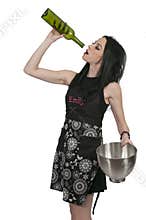 Woman Chef Drinking Wine