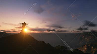 Christ the Redemee rat Sunset, Rio de Janeiro, Brazil, 3D render