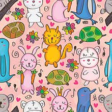 Animals drawn seamless pattern