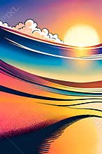 Sea water and the Sun - cartoon style background