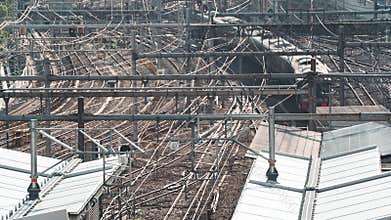 Timelapse of subway train arrive depart station platform at Osaka station. Japanese commuter transportation lifestyle