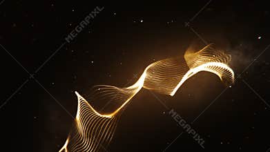 Abstract Luxury Golden Brown Shiny Turbulence Wavy Lines Pattern Particles Flying Up Right With Glitter Sparkle Dust