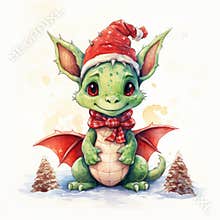 Little cute cartoon dragon with wings and a tail. Funny fantasy character