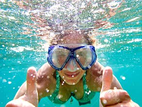 Underwater diving with goggles - portrait