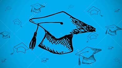 Animation of graduation hats moving over blue background
