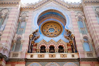 Details of beautiful Jerusalem - Jubilee Synagogue in Prague ,Czech Republic. Art Nouveau decoration. Reconstruction