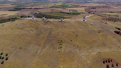 Windmills of Alcazar de San Juan perspective from drone.