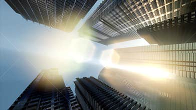 Windows of skyscraper business office with blue sky