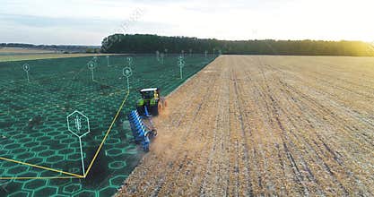 Harvest wheat. The concept of modern technologies in agriculture. Modern harvester in the field.