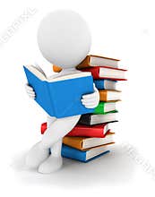 3d white people reads a book
