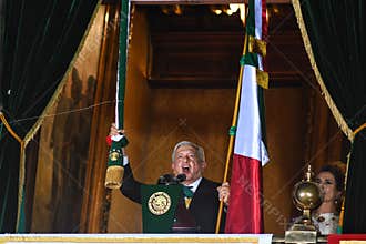 Mexican president Andres Manuel Lopez Obrador delivers the Cry of Independence.