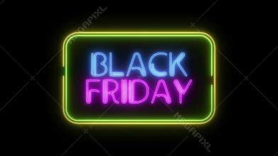 Neon glowing sign Black Friday on black background. Computer graphics of electric luminous billboard, banner from blue