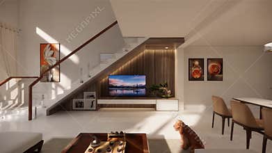 Luxurious apartment interior design 3d visualization. Modern architectural design walkthrough animation. Architectural design