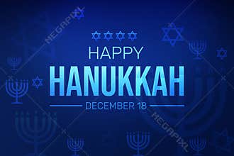 Happy Hanukkah Wallpaper in Blue color with signs and typography. Hanukkah day celebration concept design
