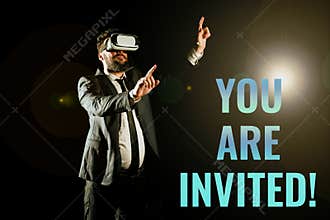 Handwriting text You Are Invited. Business concept Receiving and invitation for an event Join us to celebrate