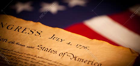 Declaration of Independence on flag background