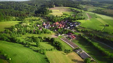 Aerial footage of an idyllic German village