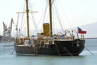 Monitor huscar Peruvian ship captured by Chilean squadron Chile during the war of the pacific in the naval battle of Angamos