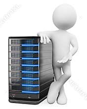3D white people. Administrator with a server