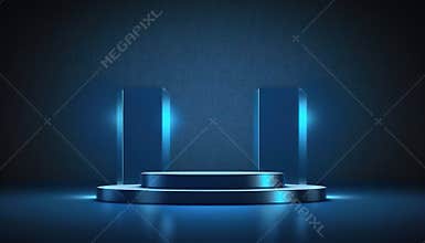 Dark blue stage podium 3d background product platform for your product display.